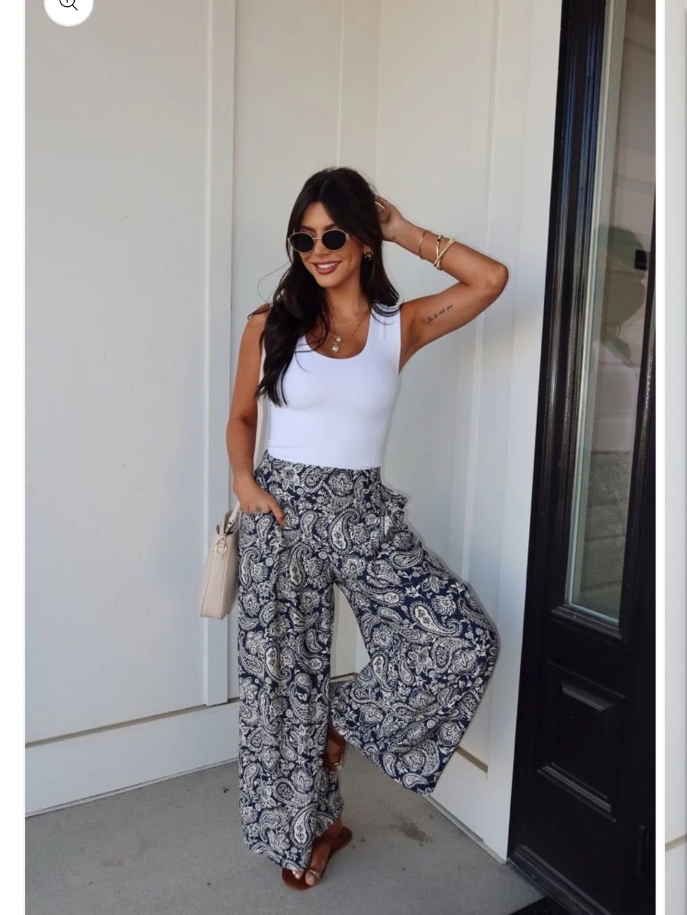 High-Rise Navy Paisley Wide-Leg Palazzo Pants